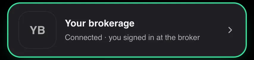 The Your brokerage row after linking: connected.