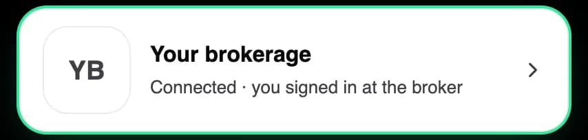 The Your brokerage row after linking: connected.
